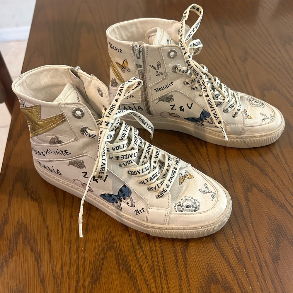 Zadig & Voltaire high flash high top 100% leather graffiti sneakers 7.5